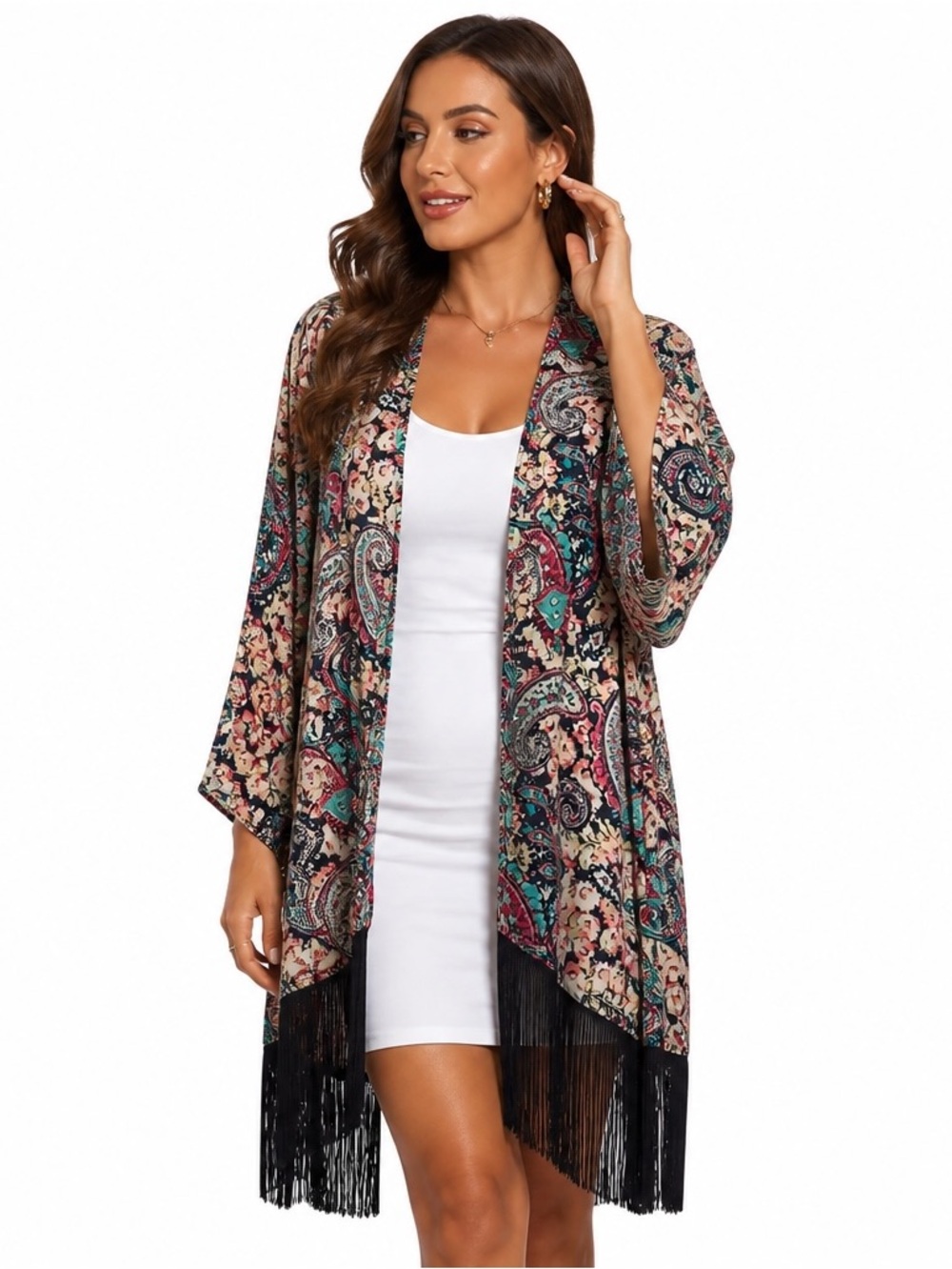 Xhilaration Paisley Open Kimono in Teal, Pink & Navy